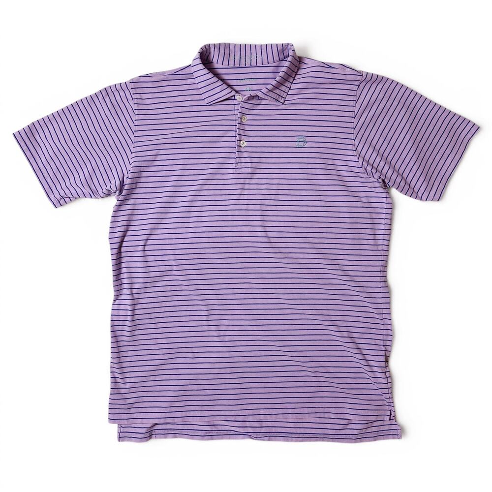 B Draddy Tommy Golf Polo Shirt Mens Size M Lavender Blue Stripe Pima Cotton